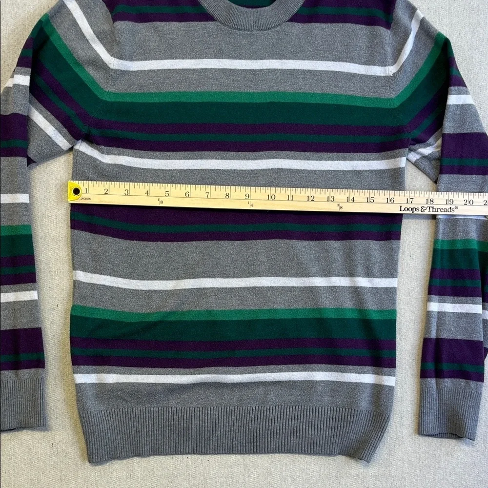 Free Assembly Striped Crewneck Sweater Gray Green Purple Size Small